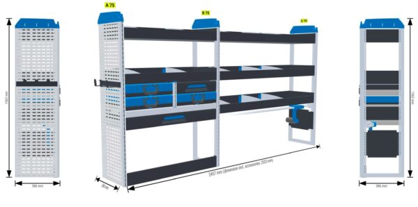 Lukitus/turvallisuus hylly Vas2 - kokoluokka L2 iso