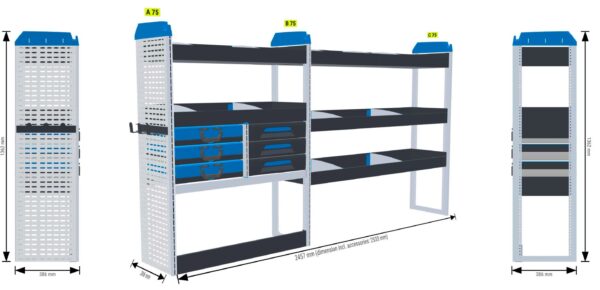 Lukitus/turvallisuus hylly Vas1+Oik1 - kokoluokka L2 iso