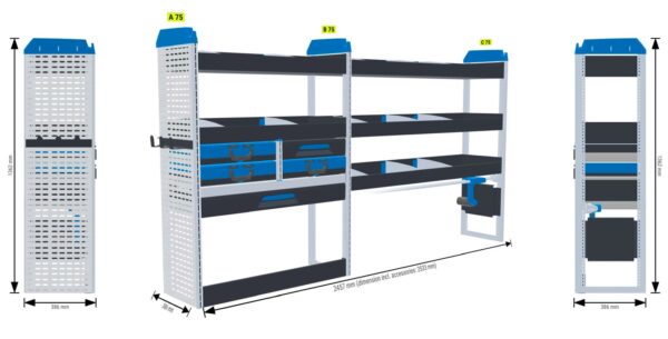 Lukitus/turvallisuus hylly Vas2+Oik1 - kokoluokka L2 iso